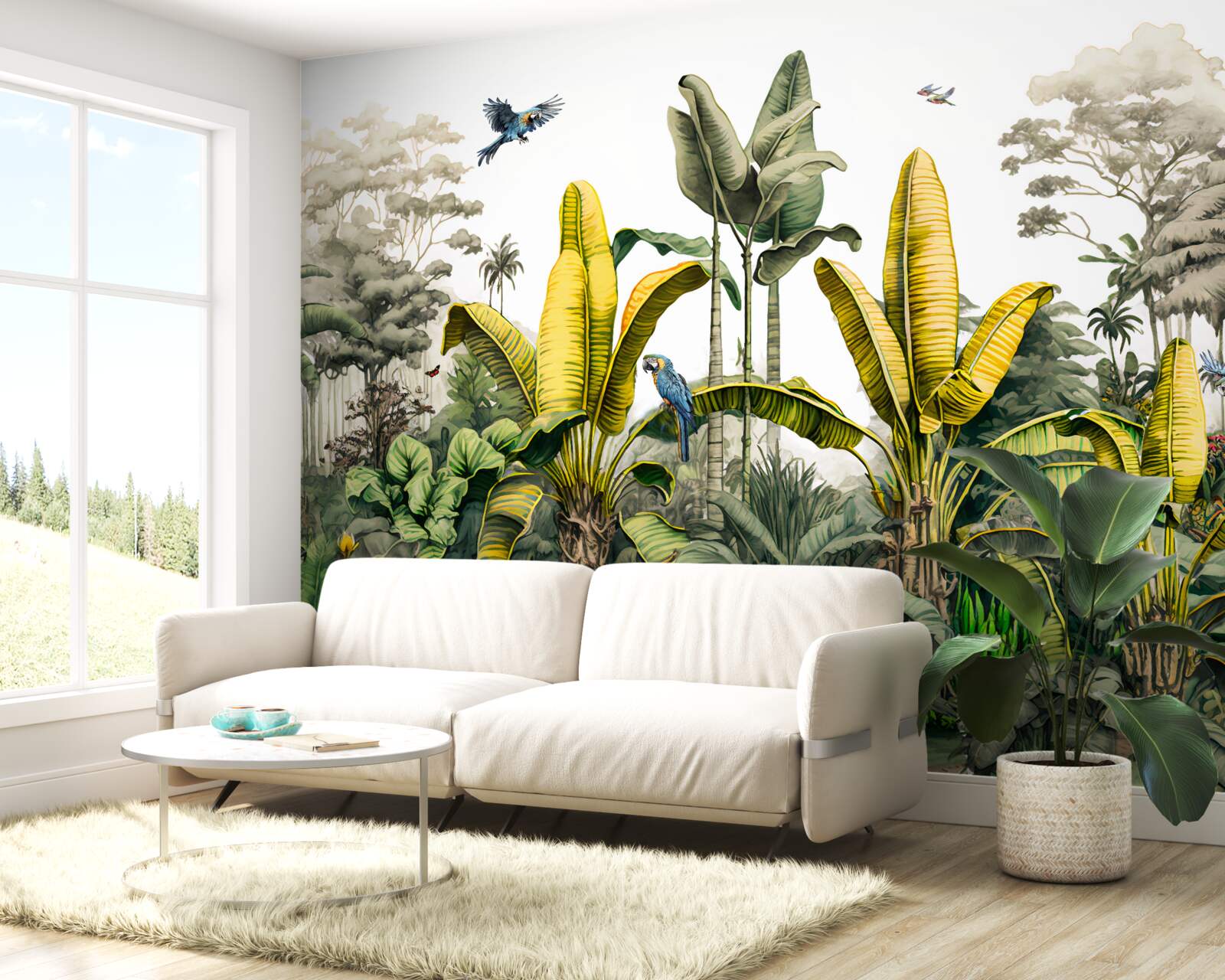 Fototapet plante tropicale, inclusiv palmieri înalți