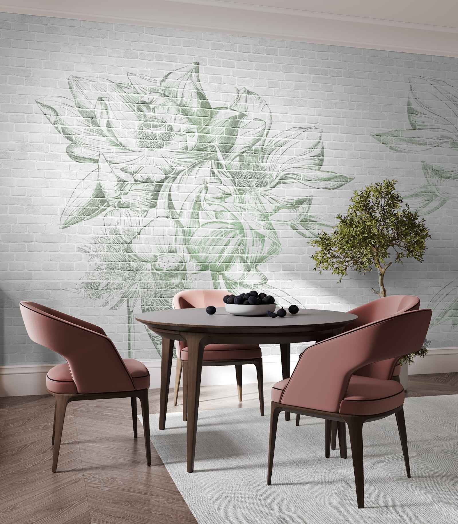 Fototapet zid de cărămidă și flori