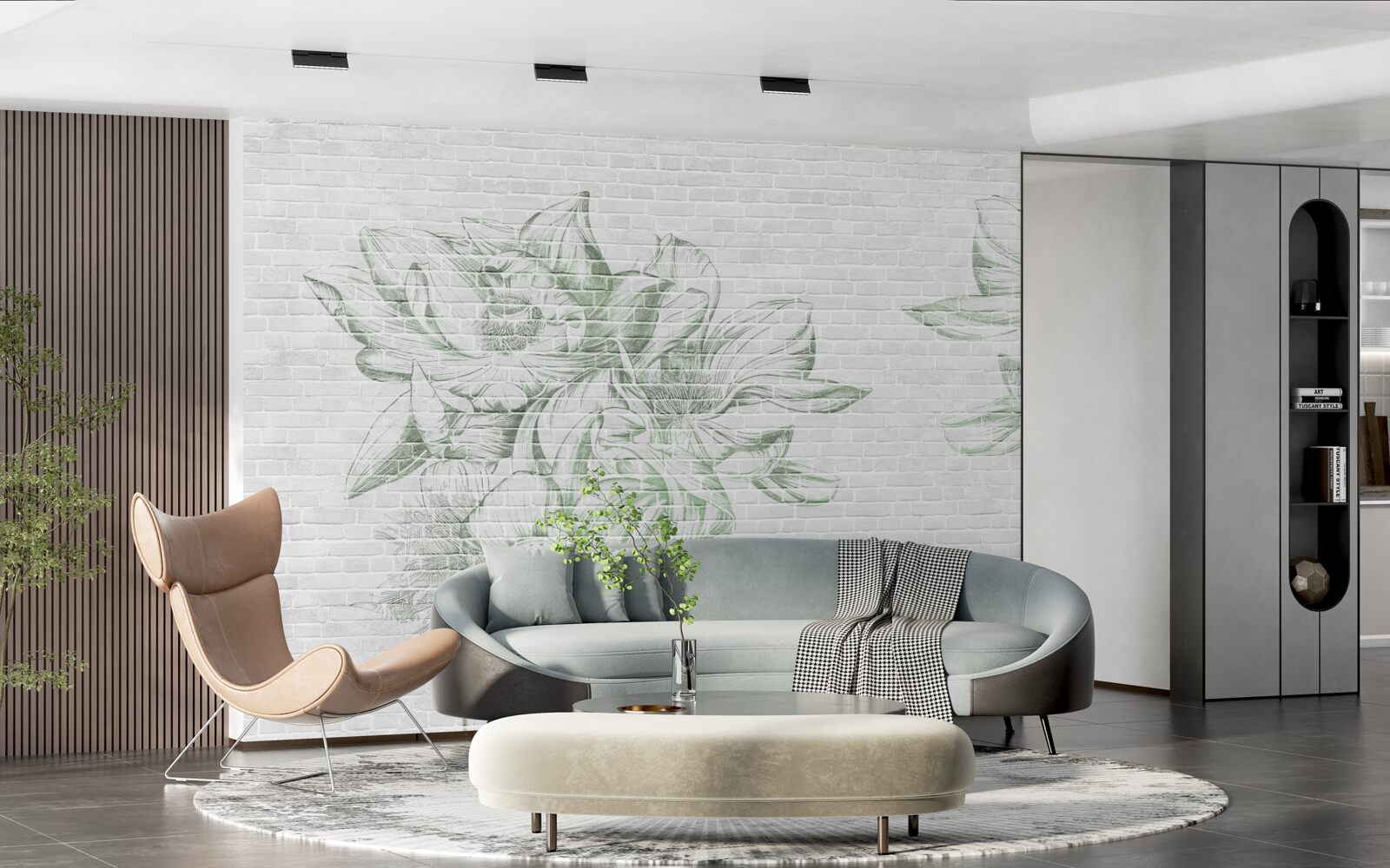 Fototapet zid de cărămidă și flori