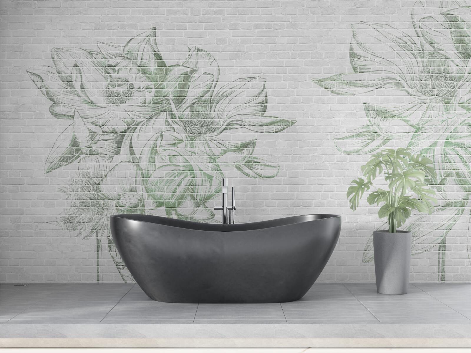 Fototapet zid de cărămidă și flori