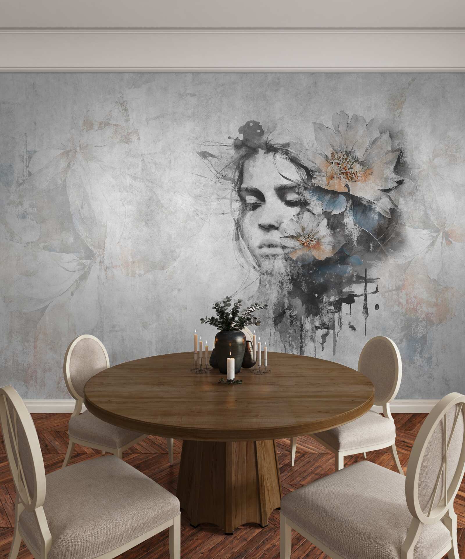 Fototapet fată cu un buchet de flori