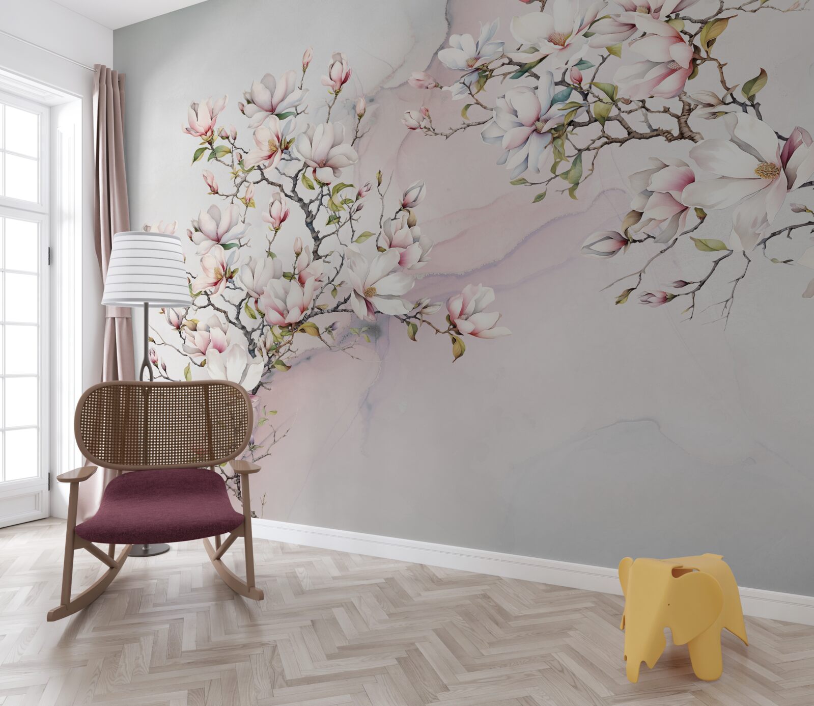 Fototapet Ramurile magnoliei albe și roz sunt grațioase și frumoase