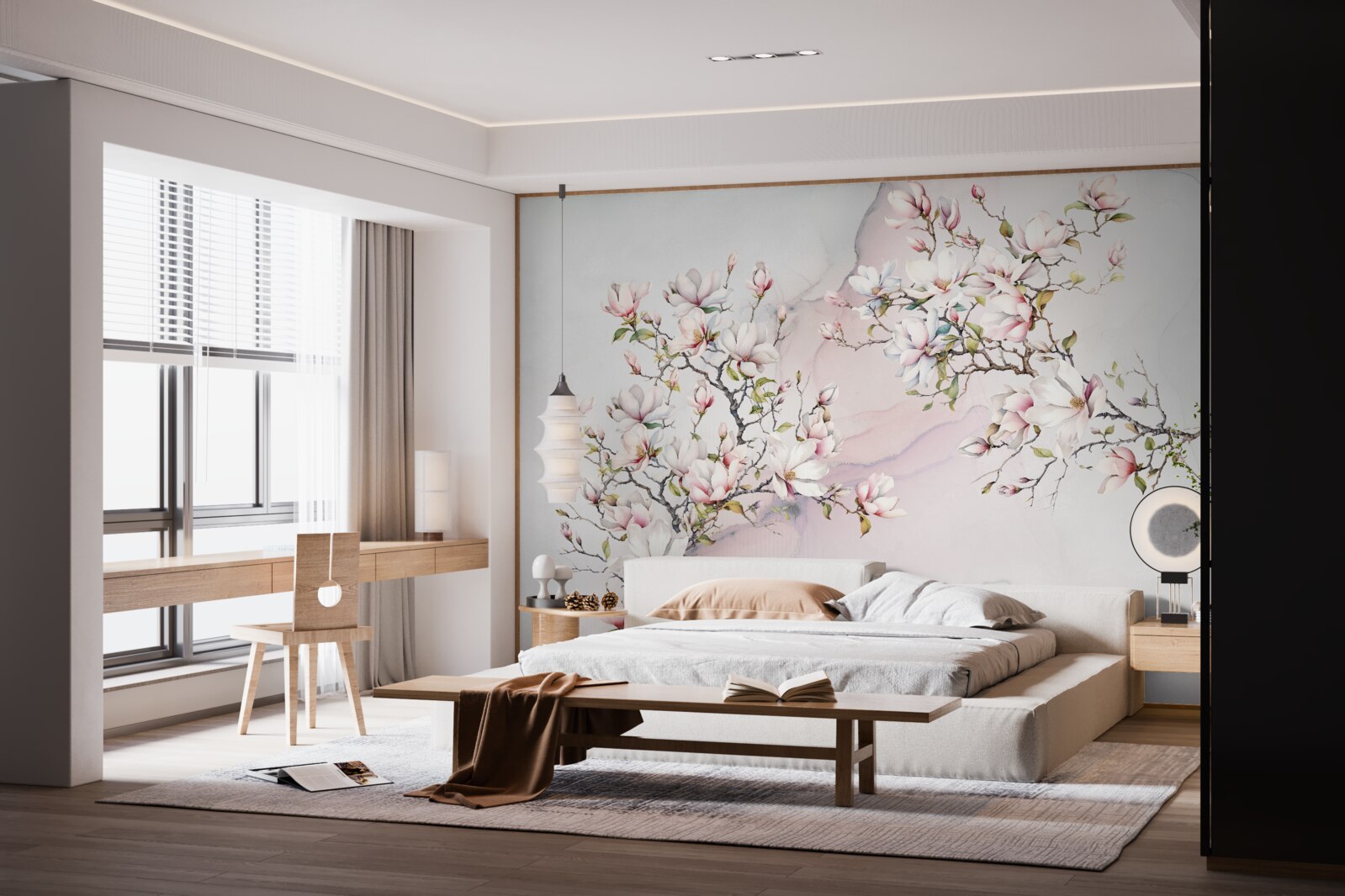 Fototapet Ramurile magnoliei albe și roz sunt grațioase și frumoase