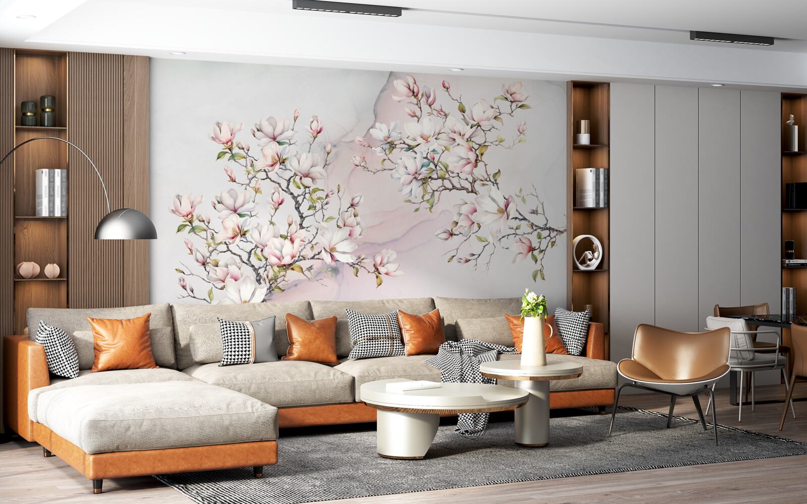 Fototapet Ramurile magnoliei albe și roz sunt grațioase și frumoase