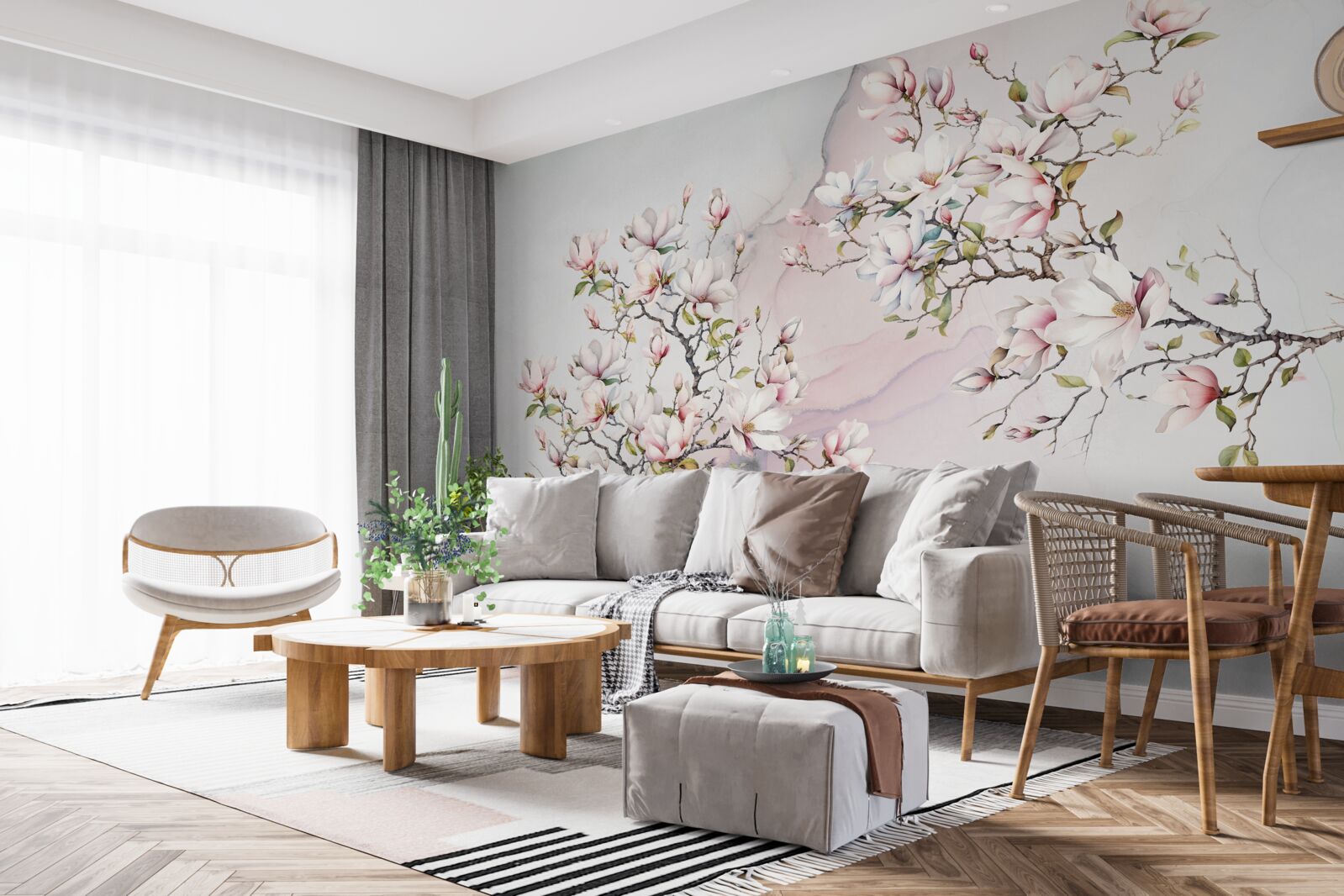 Fototapet Ramurile magnoliei albe și roz sunt grațioase și frumoase