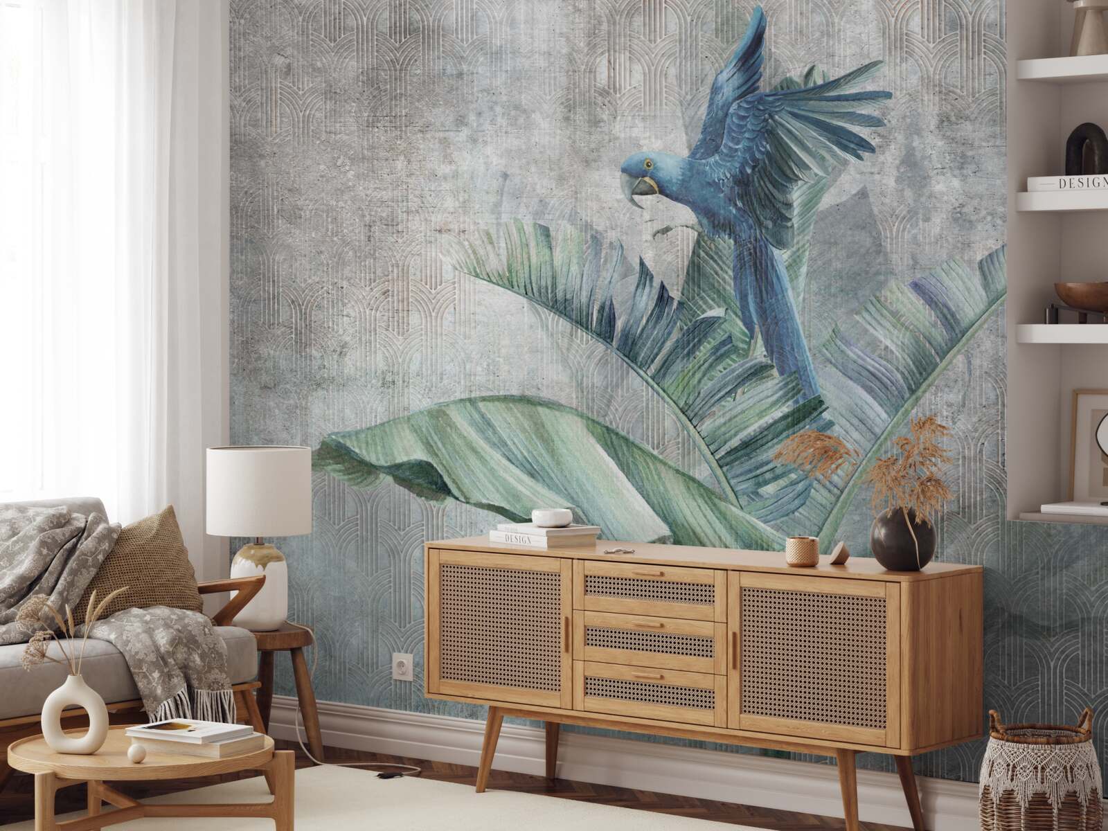 Fototapet papagalul aterizează pe palmier