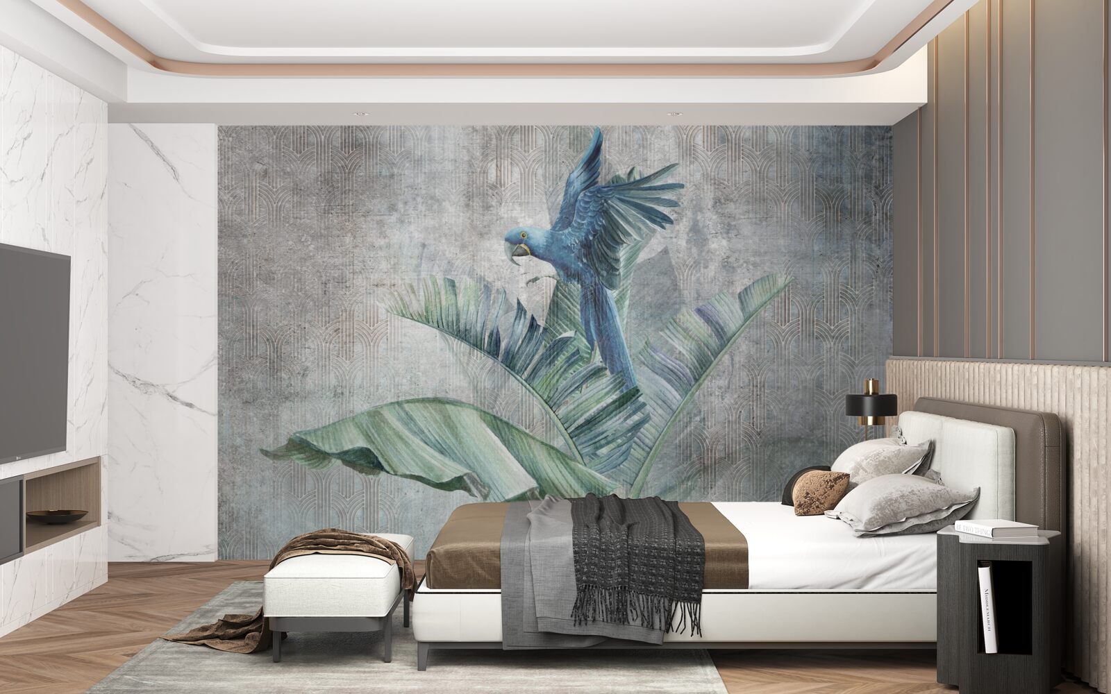 Fototapet papagalul aterizează pe palmier