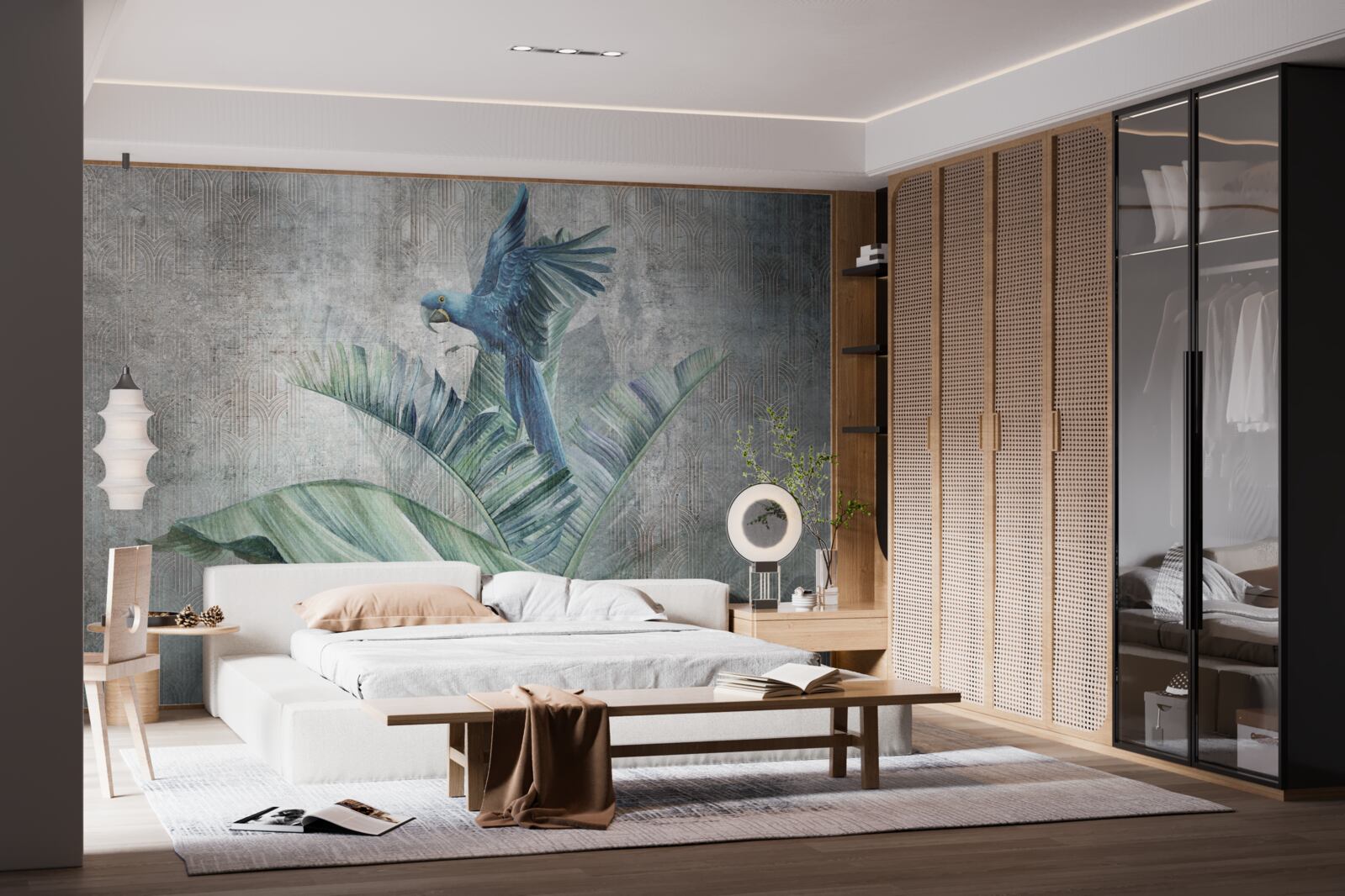 Fototapet papagalul aterizează pe palmier