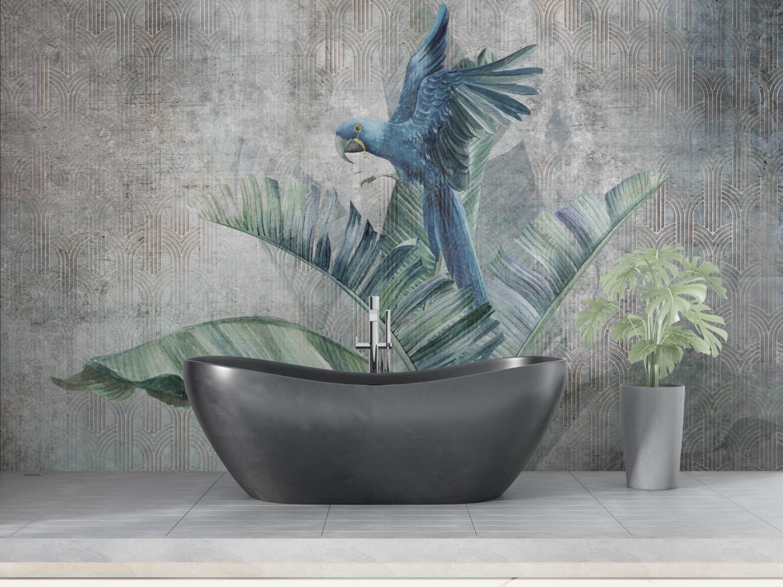 Fototapet papagalul aterizează pe palmier