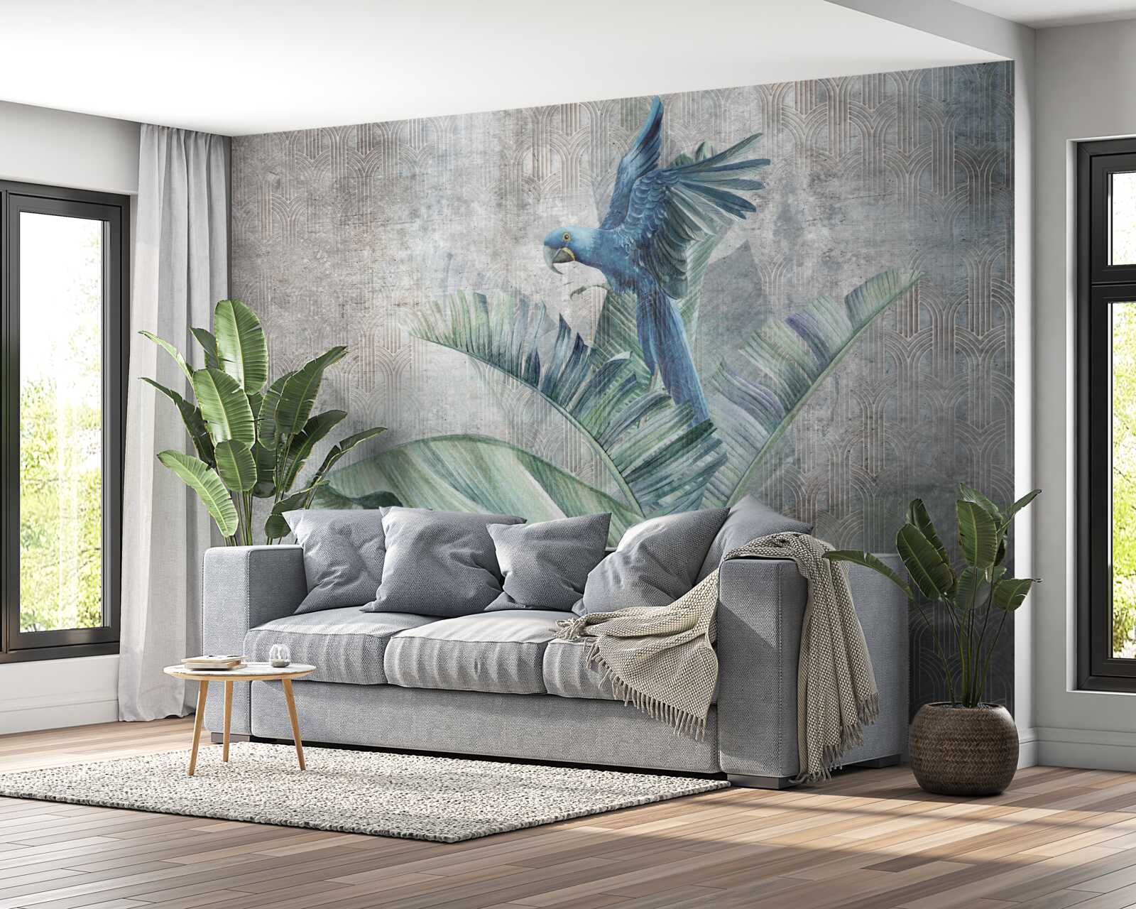 Fototapet papagalul aterizează pe palmier