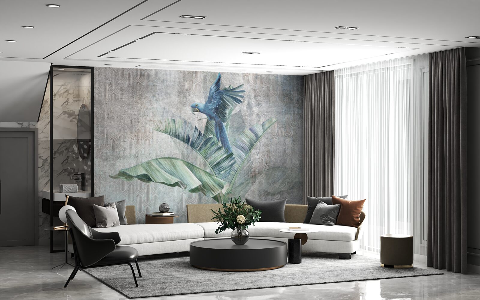 Fototapet papagalul aterizează pe palmier