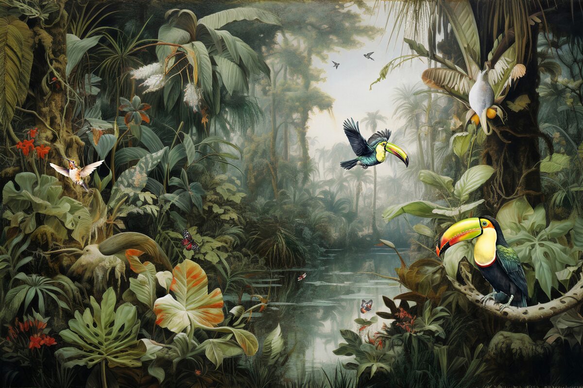 Fototapet tufișuri tropicale lângă iaz