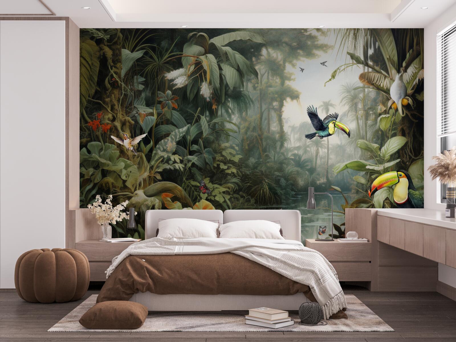 Fototapet tufișuri tropicale lângă iaz