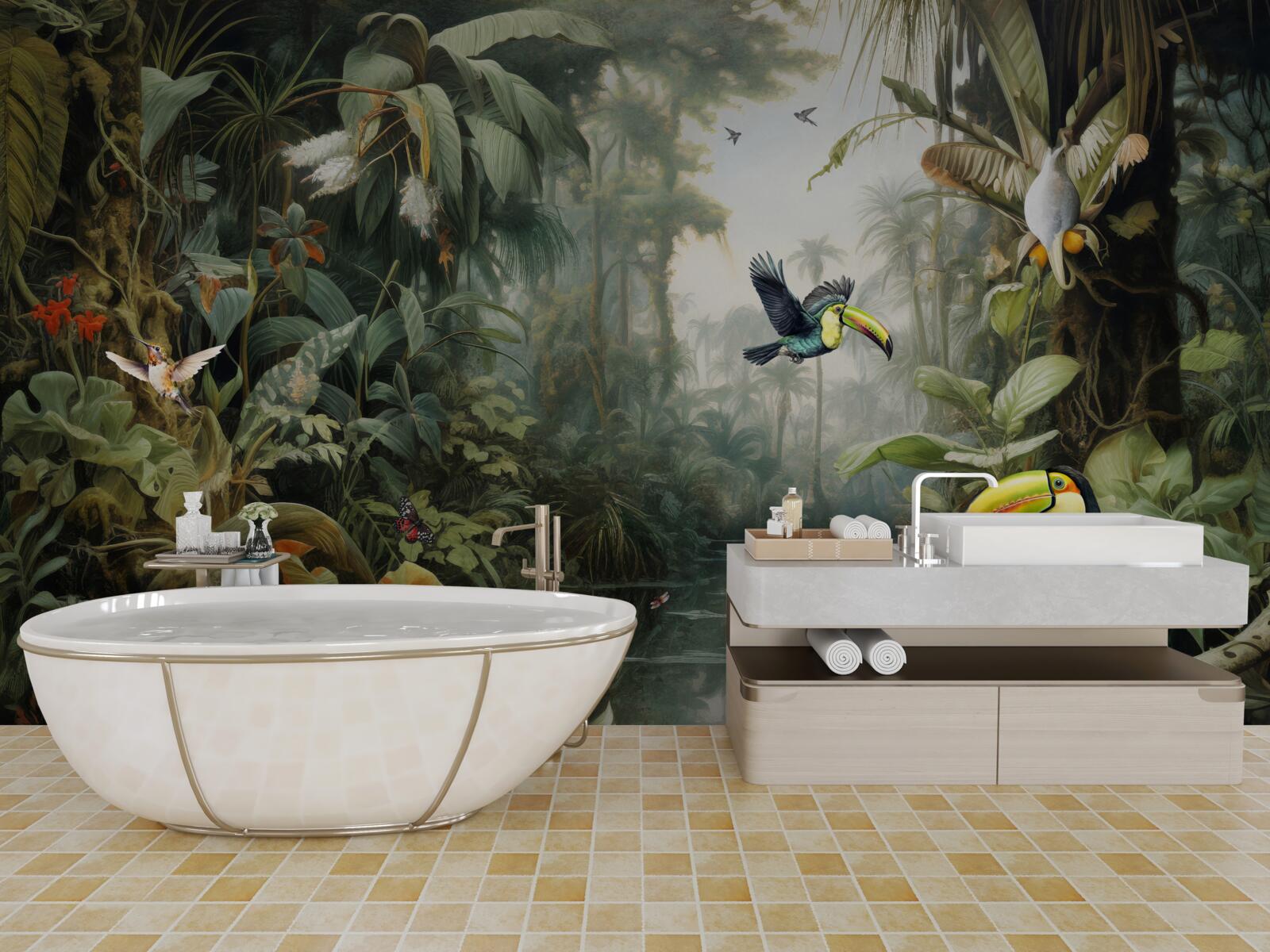 Fototapet tufișuri tropicale lângă iaz