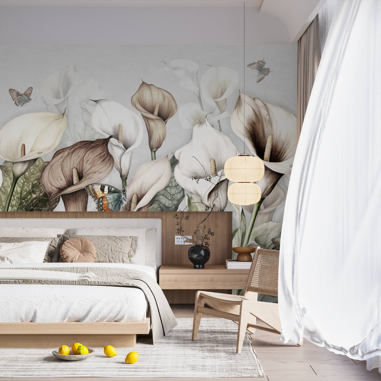 Fototapet kales sunt albe și maro cu fluturi