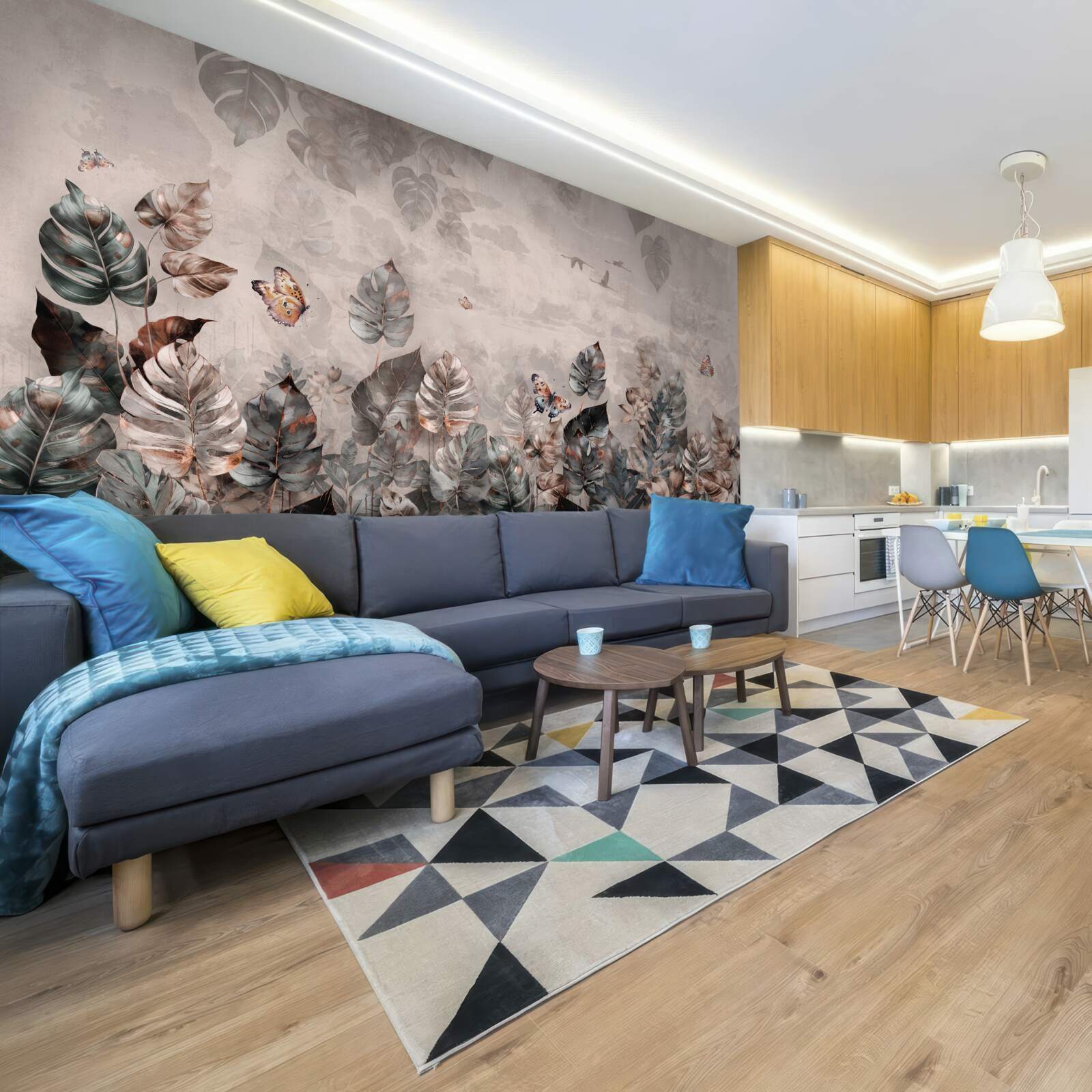 Fototapet plante tropicale cu fluturi și păsări