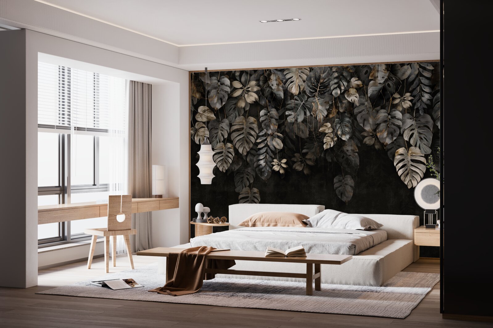 Fototapet frunze mari de monstera noaptea