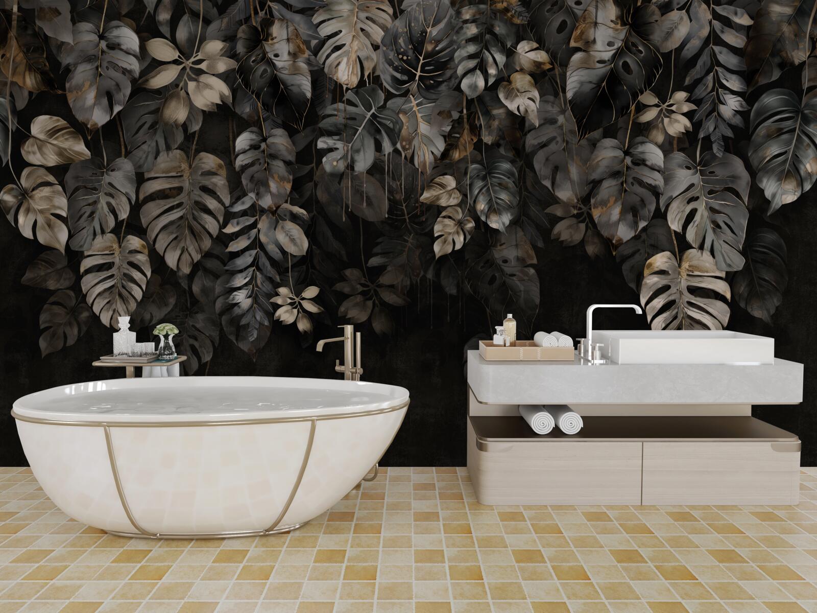 Fototapet frunze mari de monstera noaptea