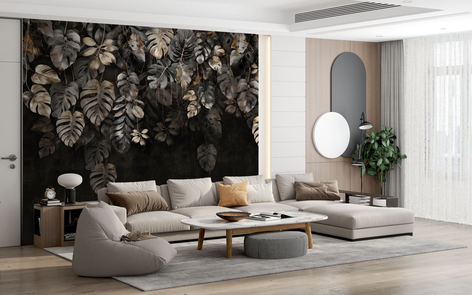 Fototapet frunze mari de monstera noaptea