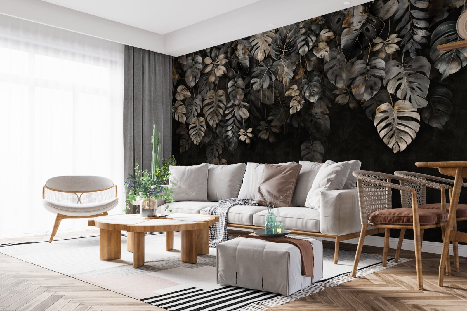 Fototapet frunze mari de monstera noaptea