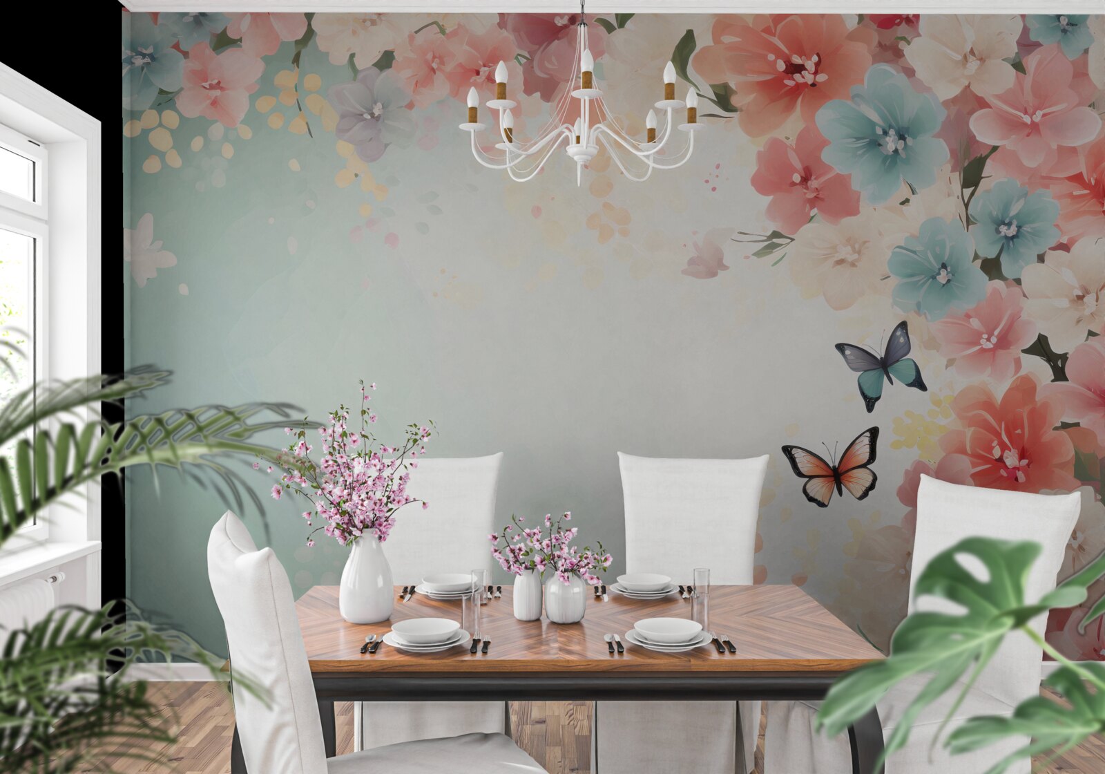 Fototapet compoziții florale grațioase și molii