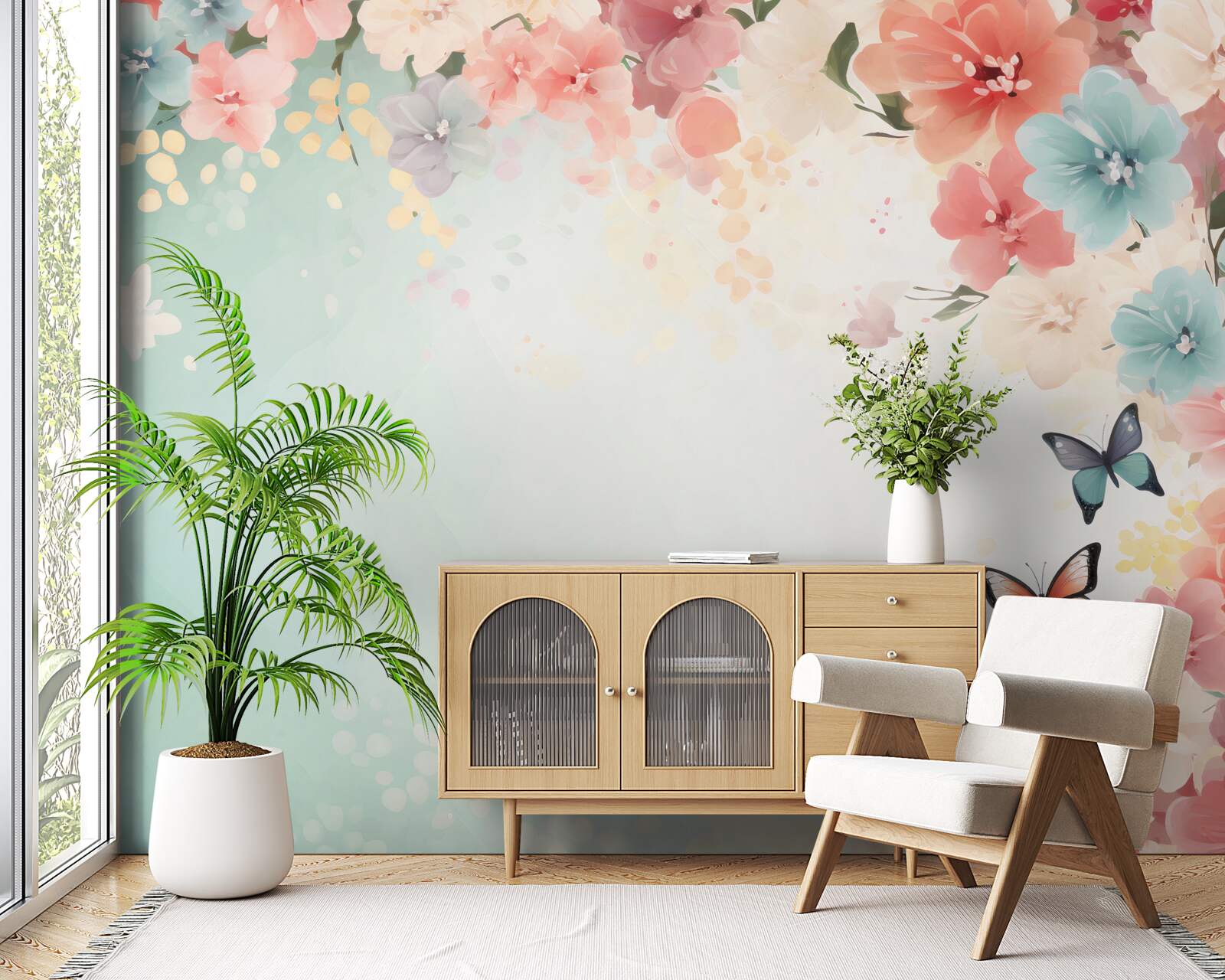 Fototapet compoziții florale grațioase și molii