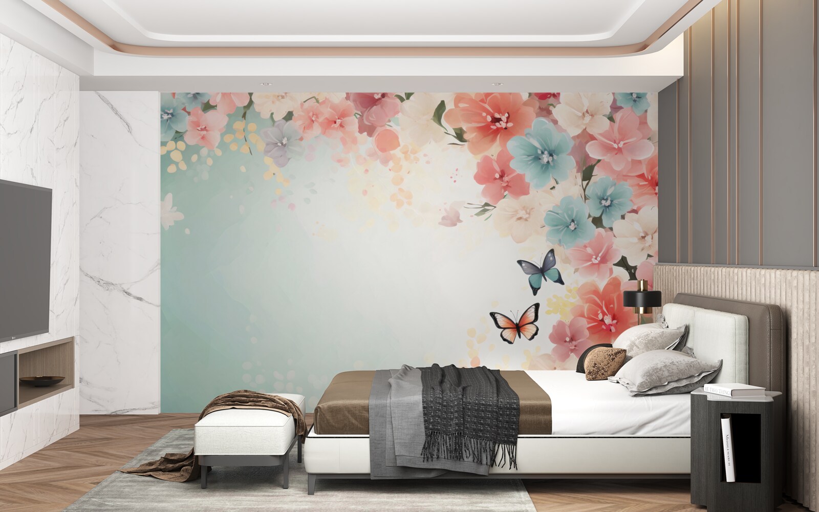 Fototapet compoziții florale grațioase și molii