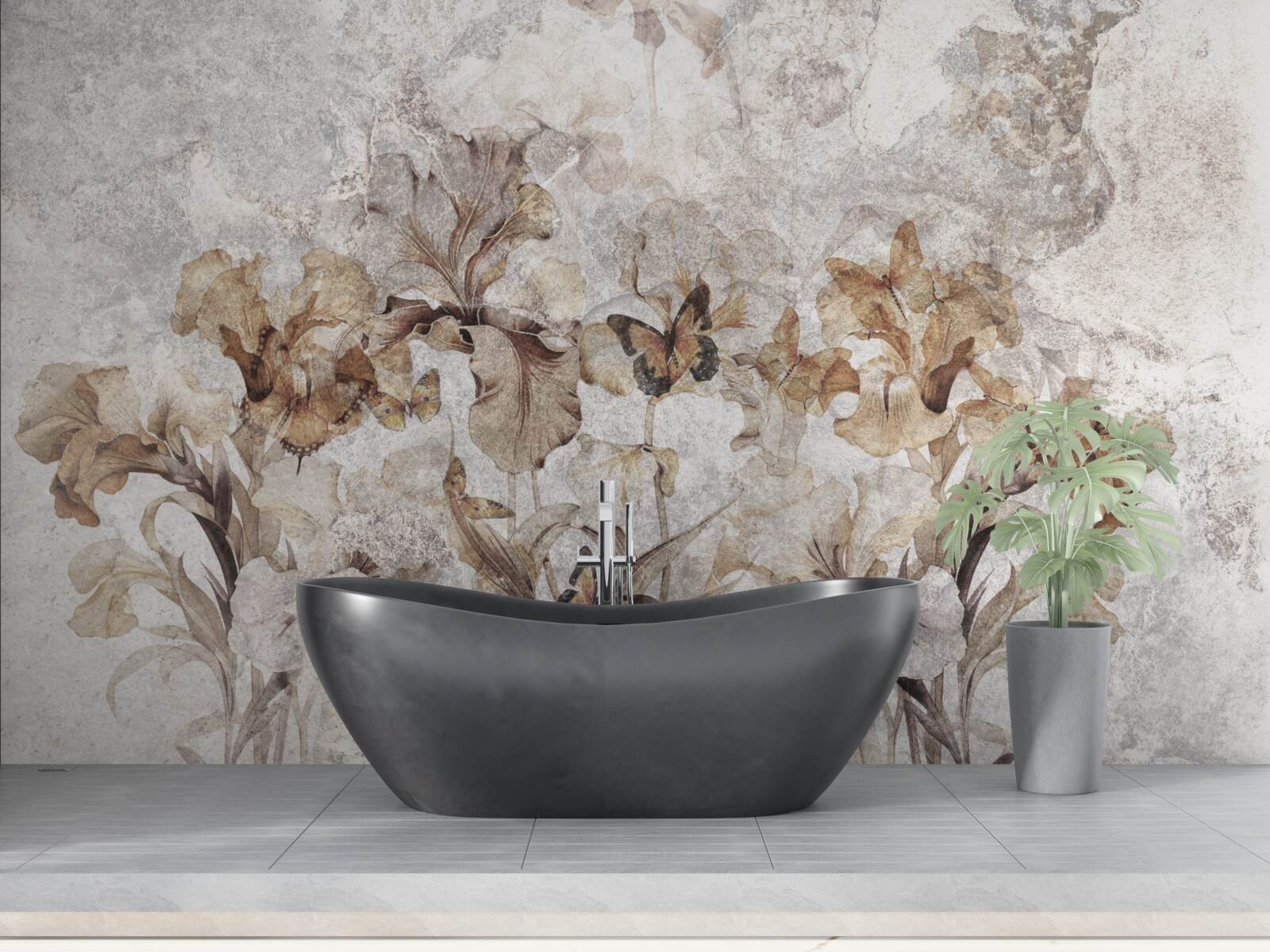 Fototapet frunze de toamnă ascunse în ceață și fluturi