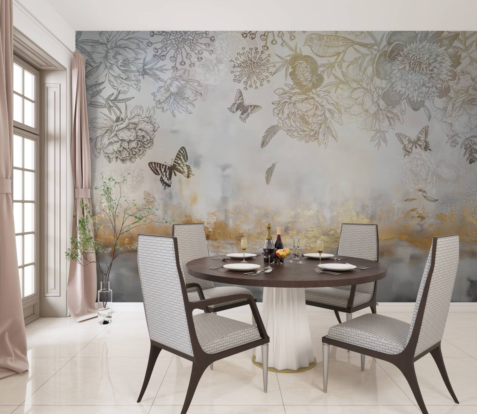 Fototapet fluturii zboară peste apa cețoasă