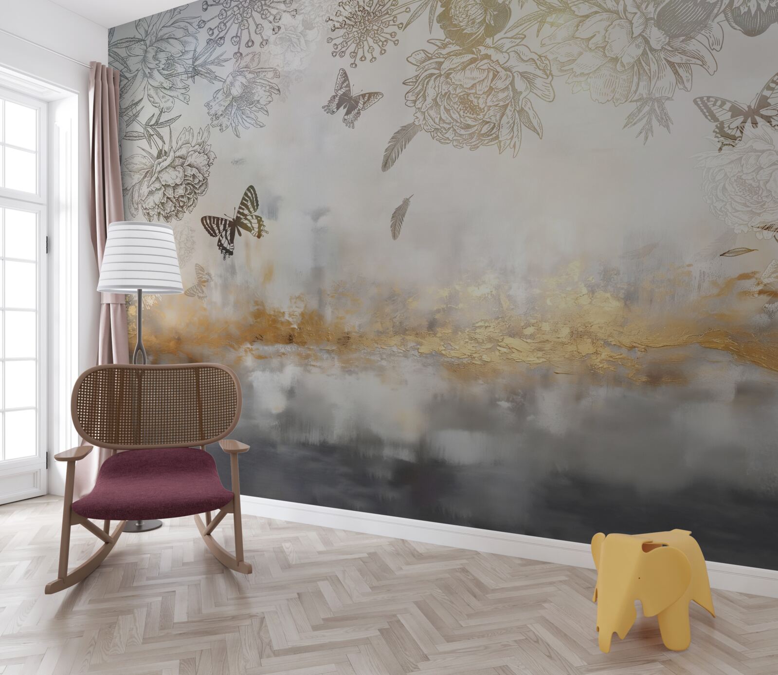 Fototapet fluturii zboară peste apa cețoasă