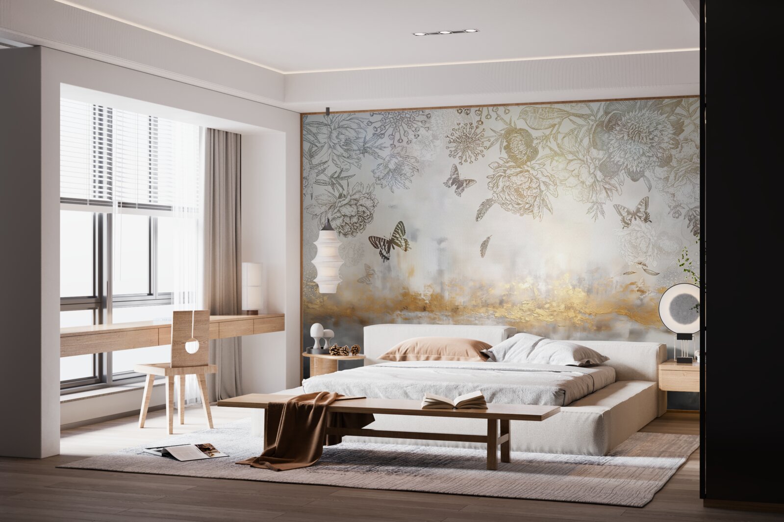 Fototapet fluturii zboară peste apa cețoasă