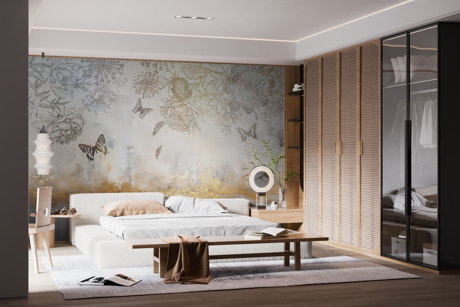 Fototapet fluturii zboară peste apa cețoasă