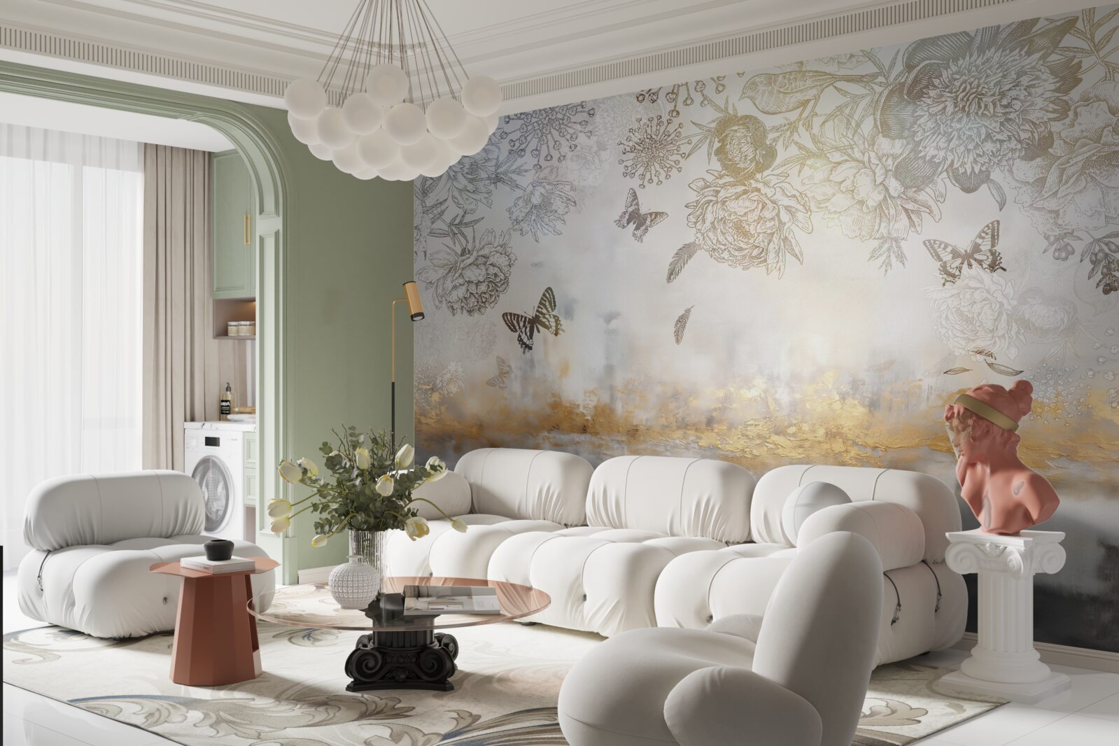 Fototapet fluturii zboară peste apa cețoasă