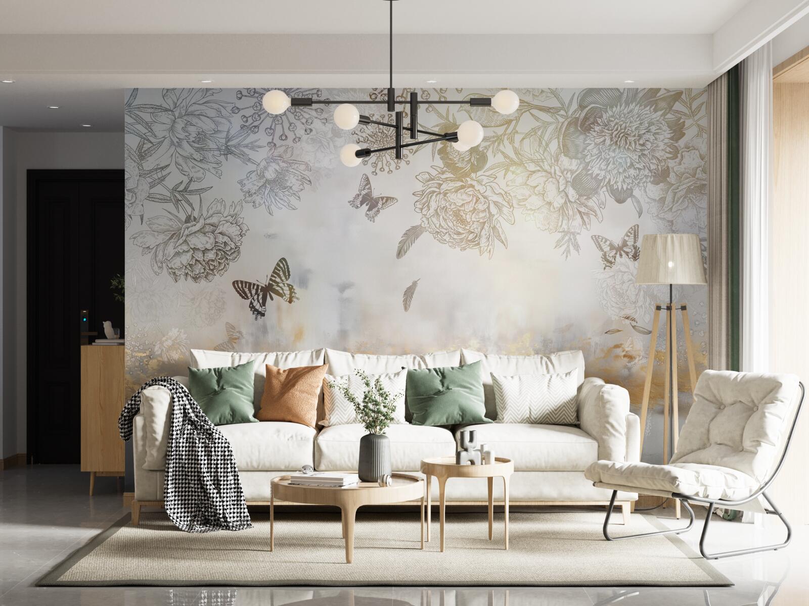 Fototapet fluturii zboară peste apa cețoasă