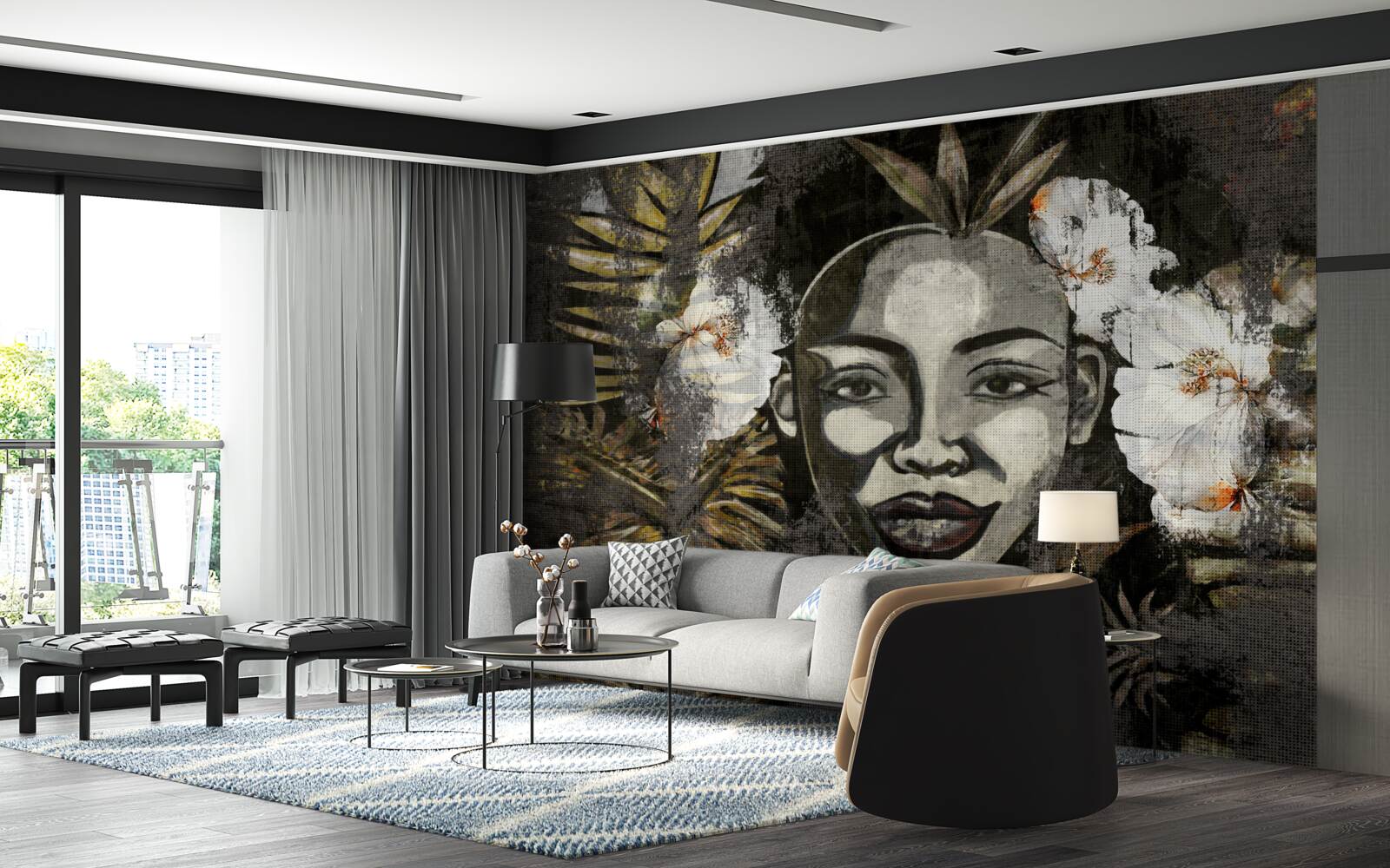 Fototapet Femeie africană într-o pădure tropicală