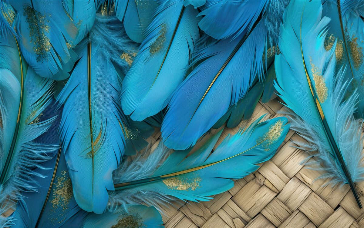 Fototapet pene frumoase și pufoase cu o culoare albastră bogată