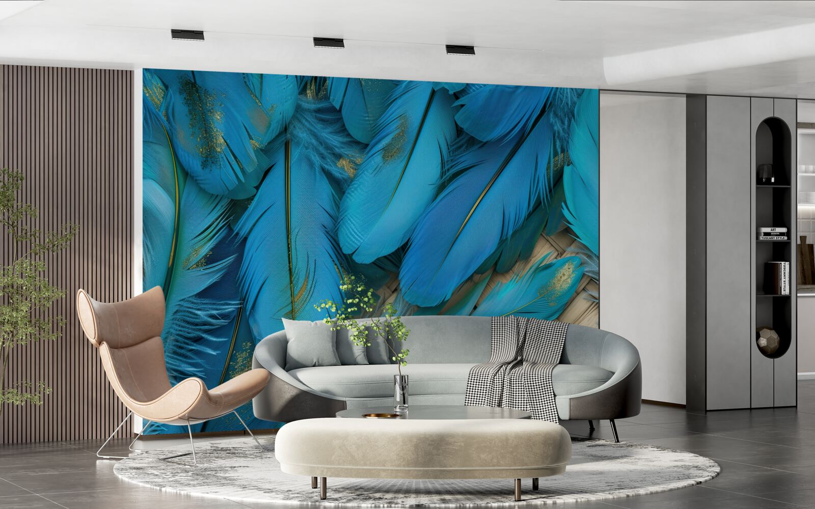 Fototapet pene frumoase și pufoase cu o culoare albastră bogată