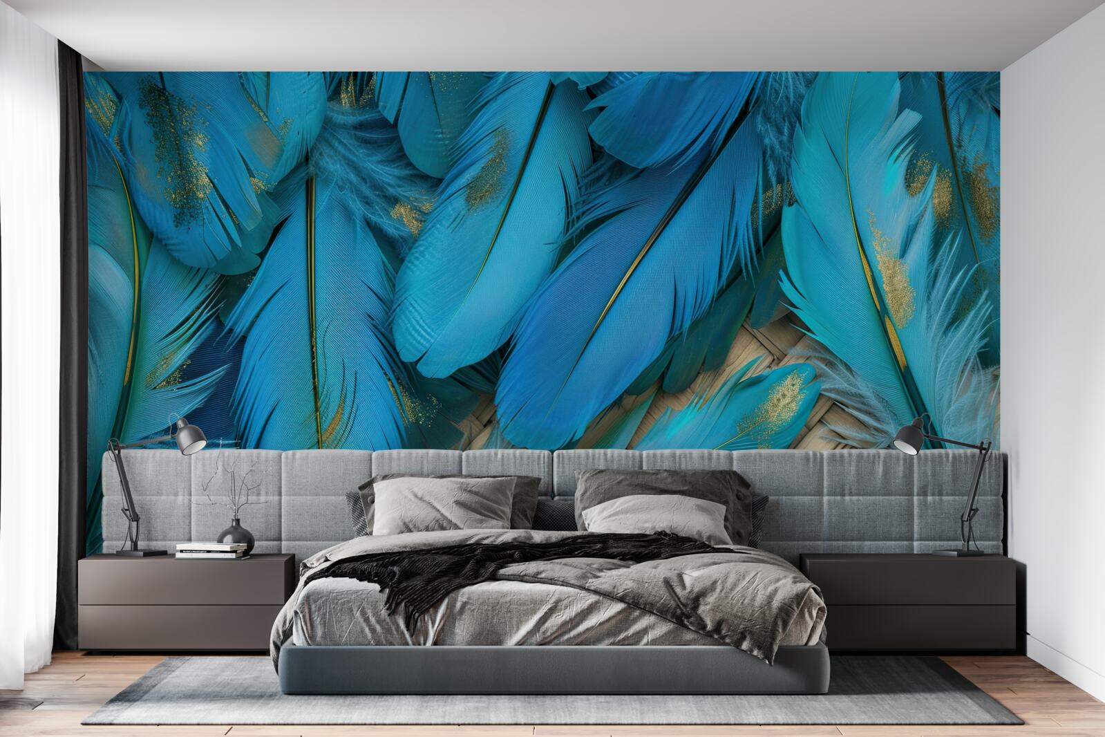 Fototapet pene frumoase și pufoase cu o culoare albastră bogată