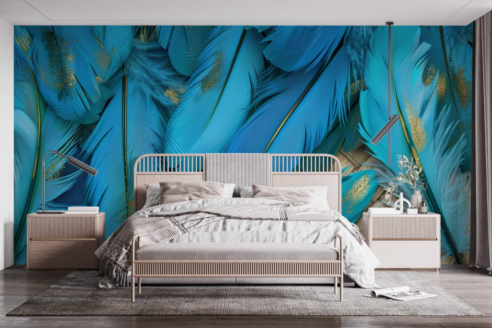 Fototapet pene frumoase și pufoase cu o culoare albastră bogată