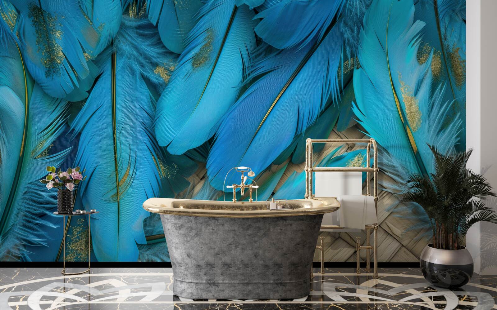 Fototapet pene frumoase și pufoase cu o culoare albastră bogată