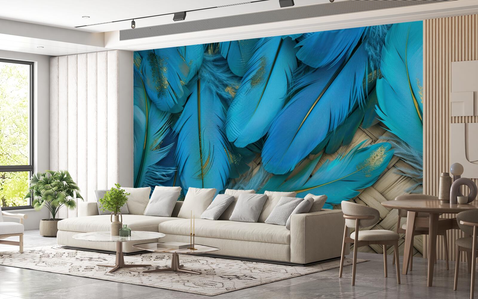 Fototapet pene frumoase și pufoase cu o culoare albastră bogată