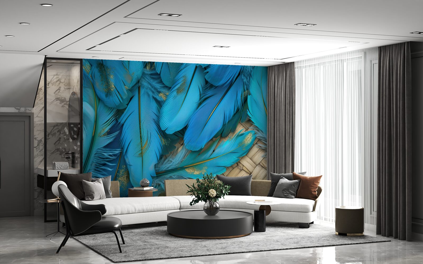 Fototapet pene frumoase și pufoase cu o culoare albastră bogată