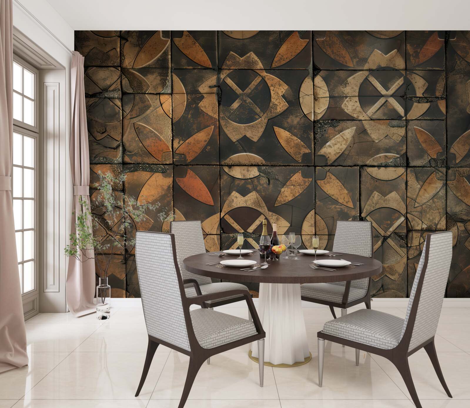 Fototapet compoziție geometrică cu elemente de frunze