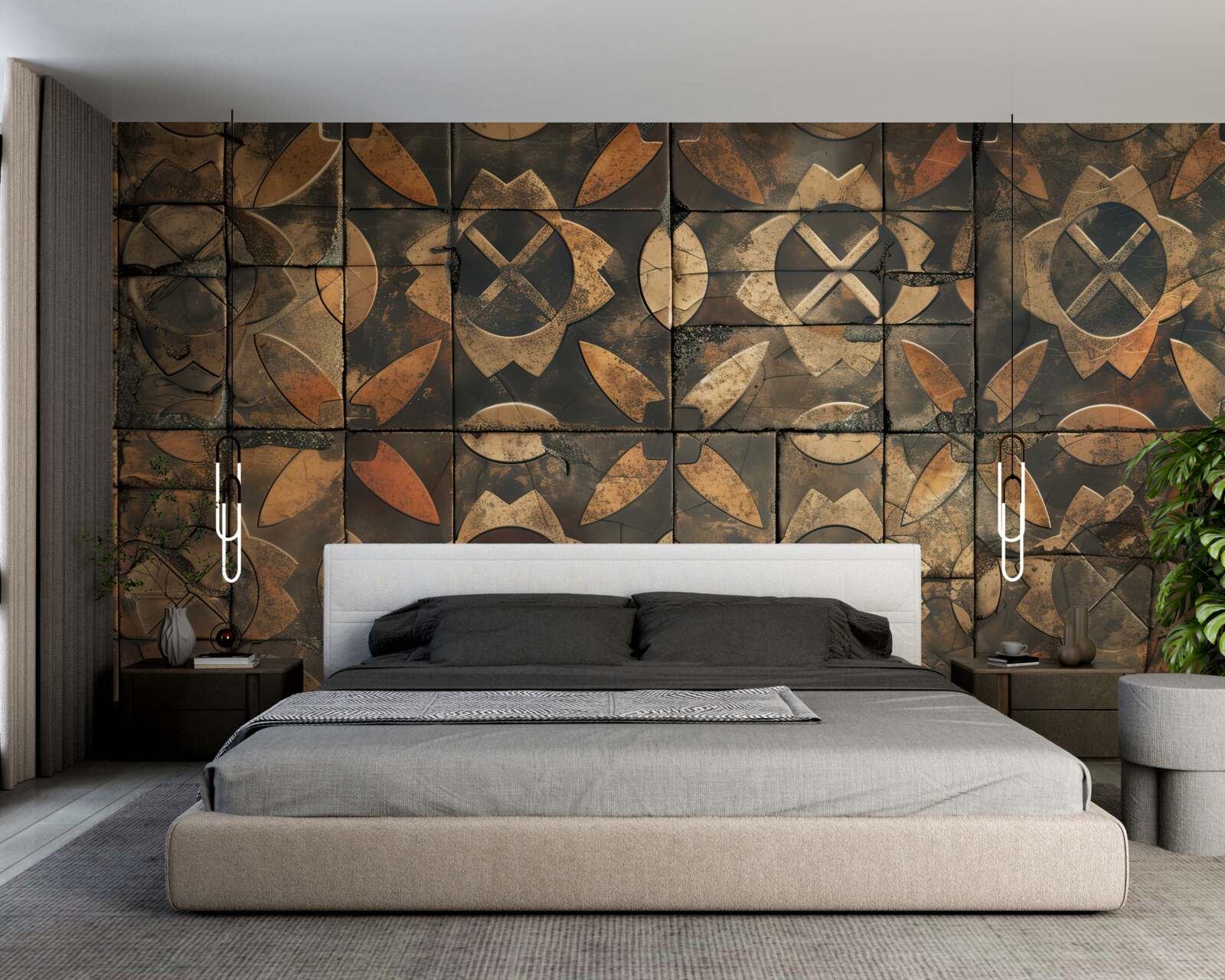 Fototapet compoziție geometrică cu elemente de frunze