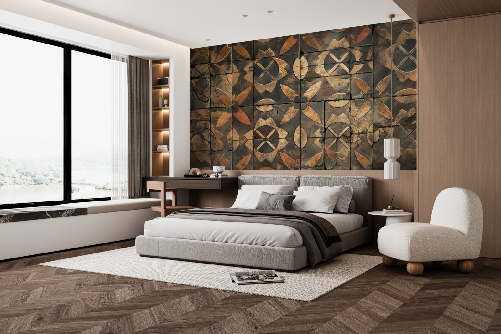 Fototapet compoziție geometrică cu elemente de frunze