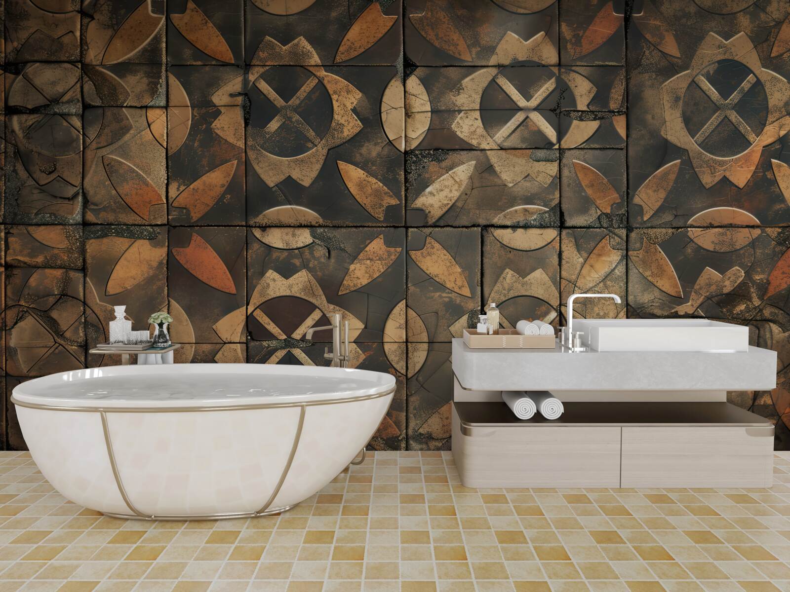 Fototapet compoziție geometrică cu elemente de frunze