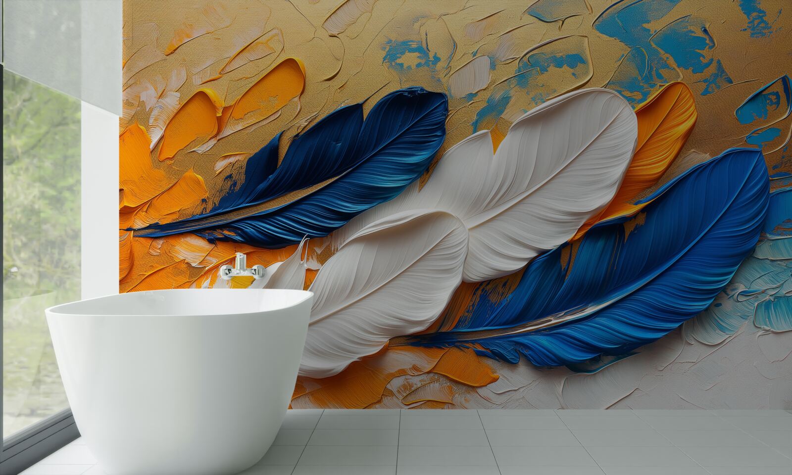 Fototapet vopsea cu pene albe și albastre