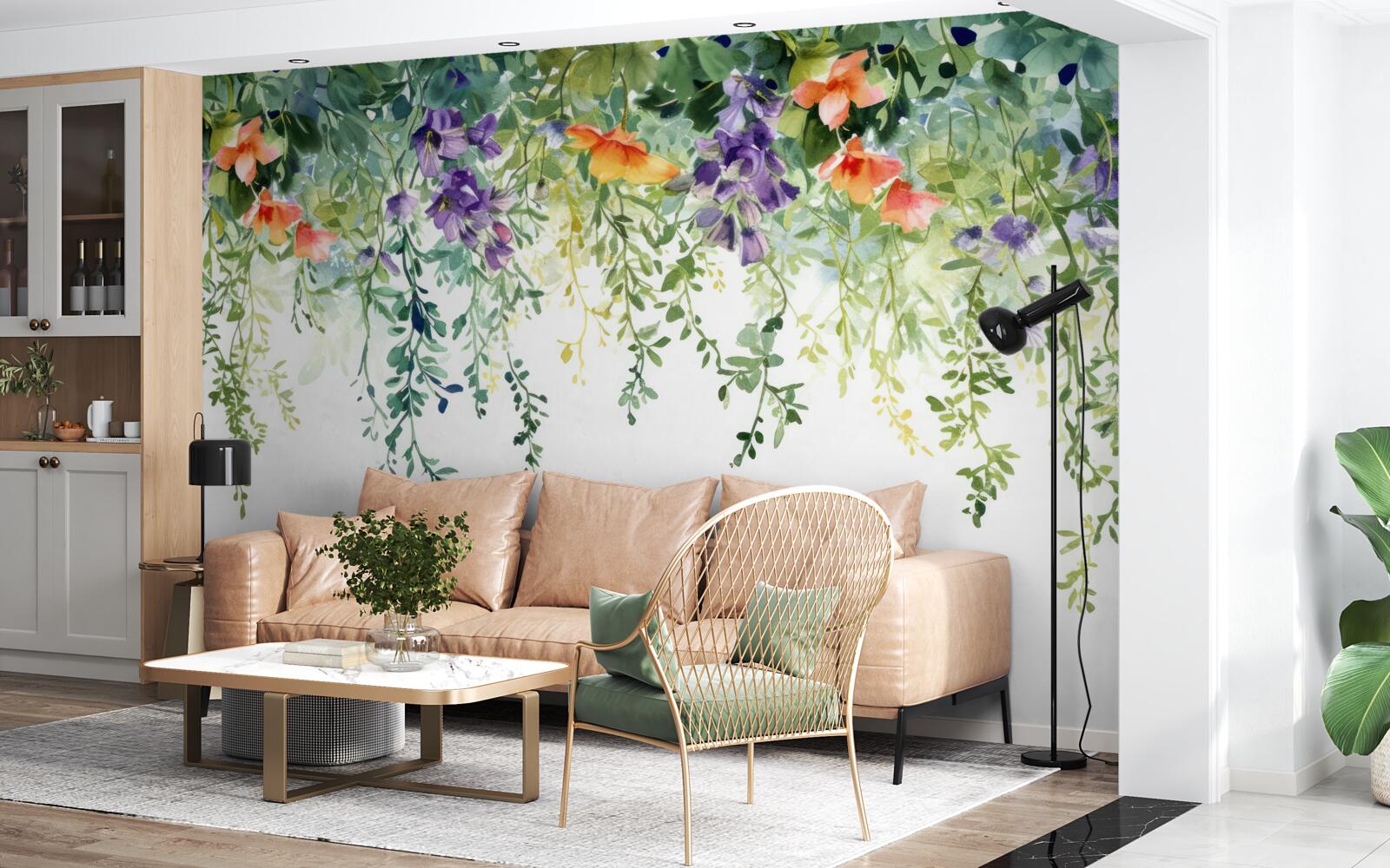 Fototapet flori delicate din grădină întoarse cu susul în jos