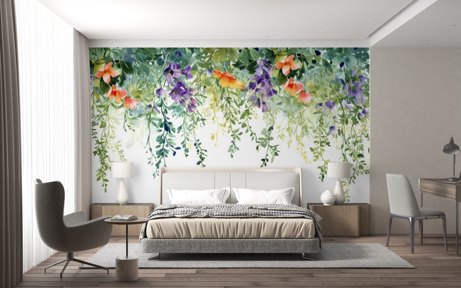 Fototapet flori delicate din grădină întoarse cu susul în jos