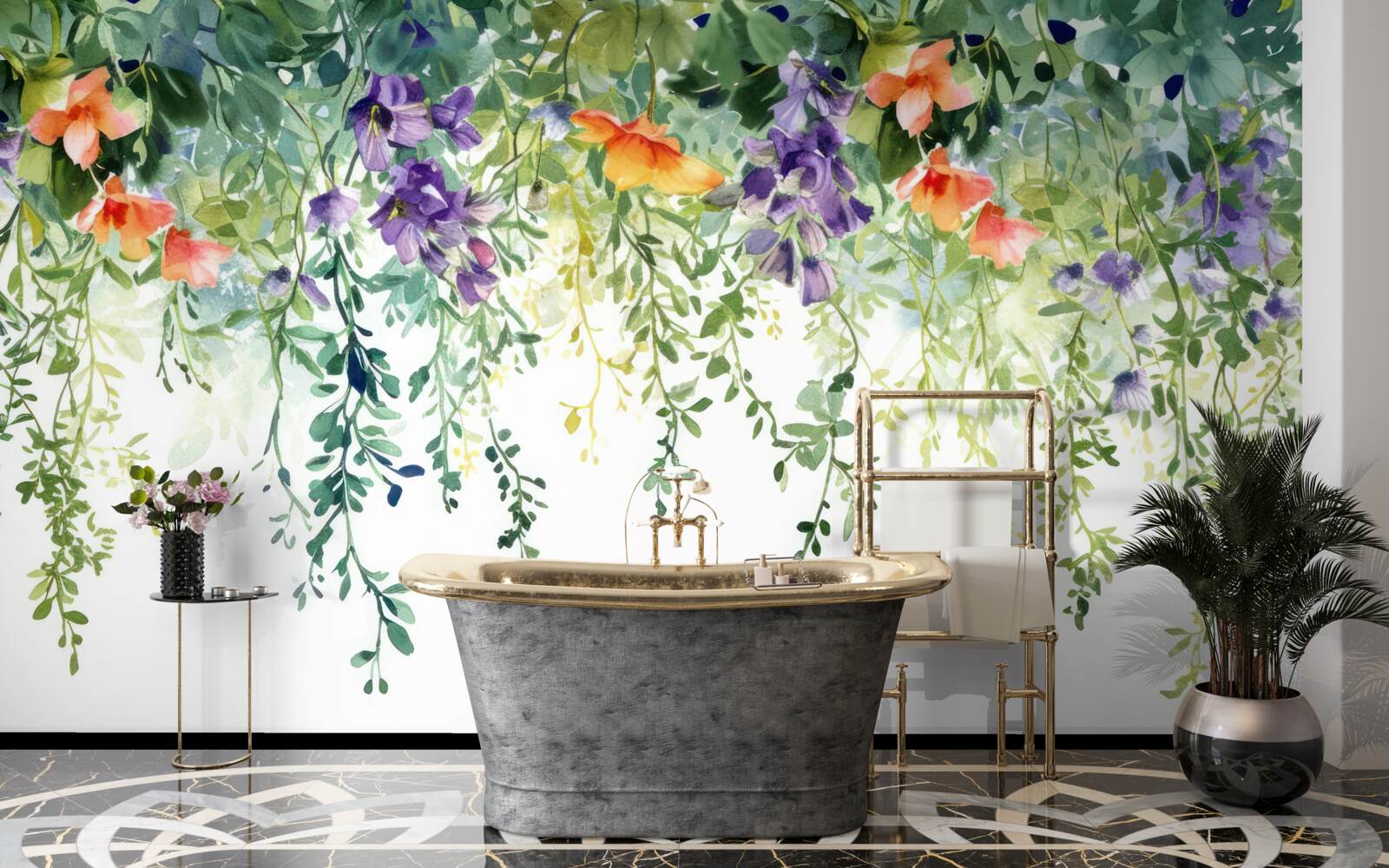 Fototapet flori delicate din grădină întoarse cu susul în jos